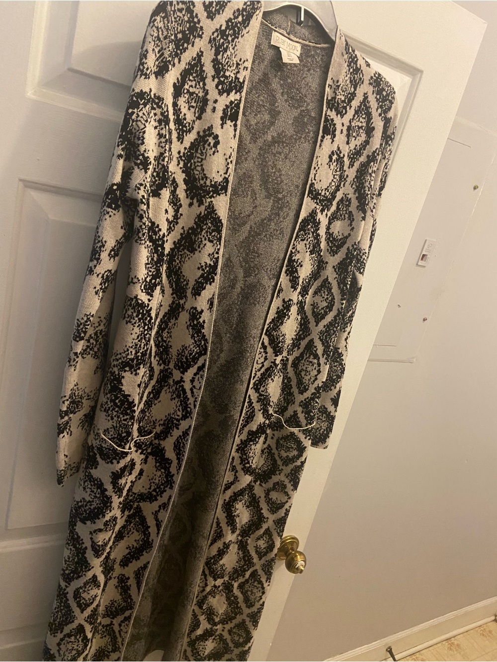 Ruby Moon Small S Boutique Boho Chic Black & Cream Print Long Cardigan